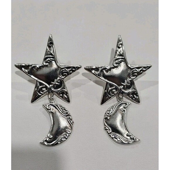 Amazon.com: Sterling Silver Round Cubic Zirconia Crescent  Vintage Sterling Silver Moon And Star Dangle Earrings 925